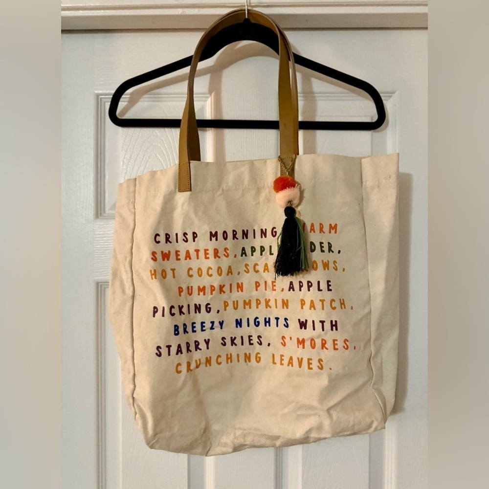 Fall Canvas Tote Bag with Colorful Text
